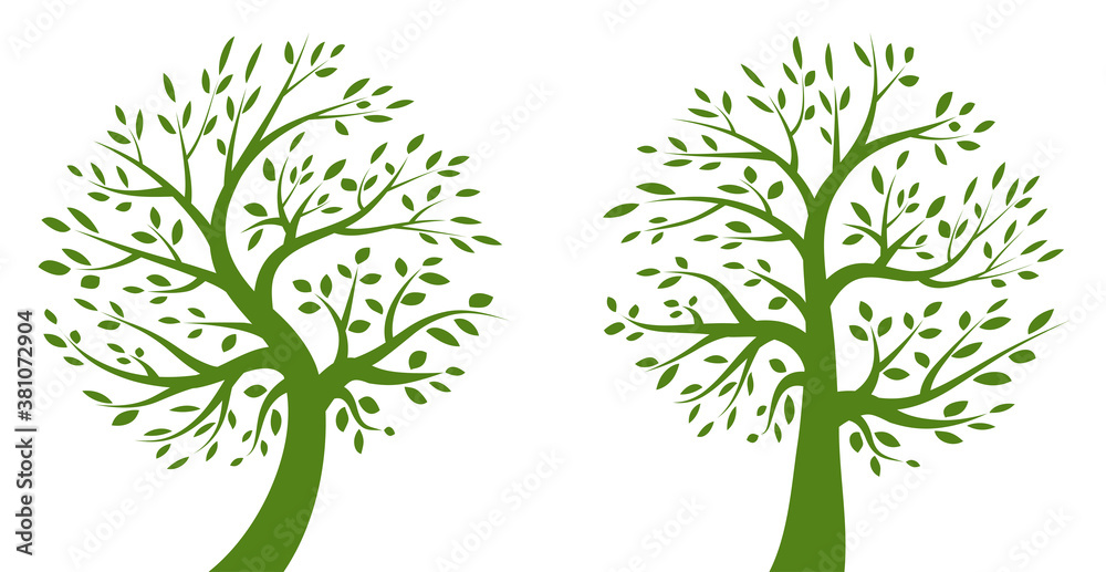 Tree green logo set. Eco organic emblem collection. Family life concept. Plant oak logotype icon . Vector silhouette of a tree. Tree green logo set. Eco organic emblem collection. Family life concept. Plant oak logotype icon . Vector silhouette of a tree.