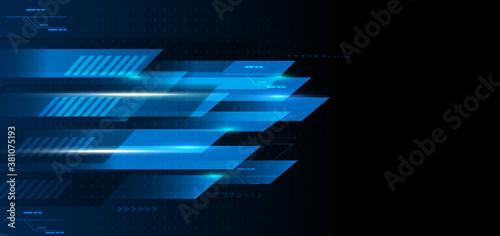Abstract technology geometric blue and black color with blue light on black background.
