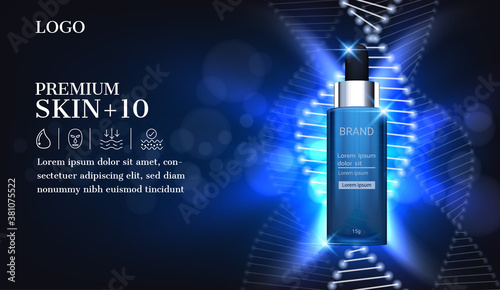 Cosmetic product with glowing light and helix DNA structure