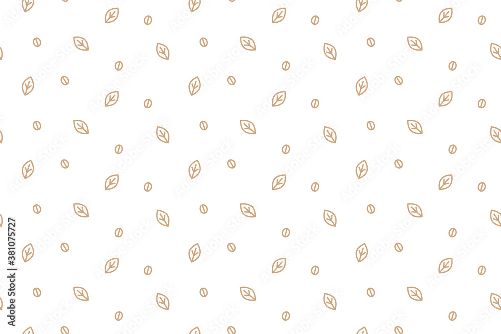 Foliage with coffee vector seamless pattern. White background modern style.