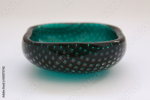 Green italian vintage Murano bubbles glass ashtray photo