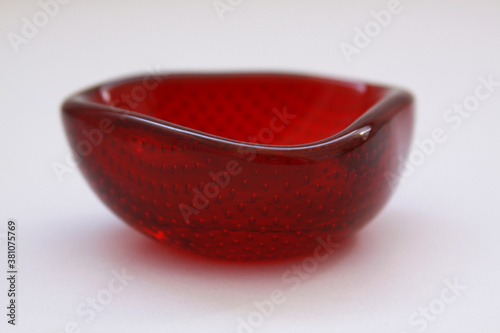 Red italian retro Murano bubbles glass ashtray photo