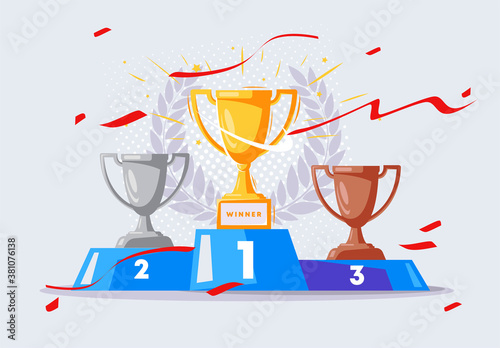 Murais de parede Vector illustration of the podium of the winners of the competition with a gold,