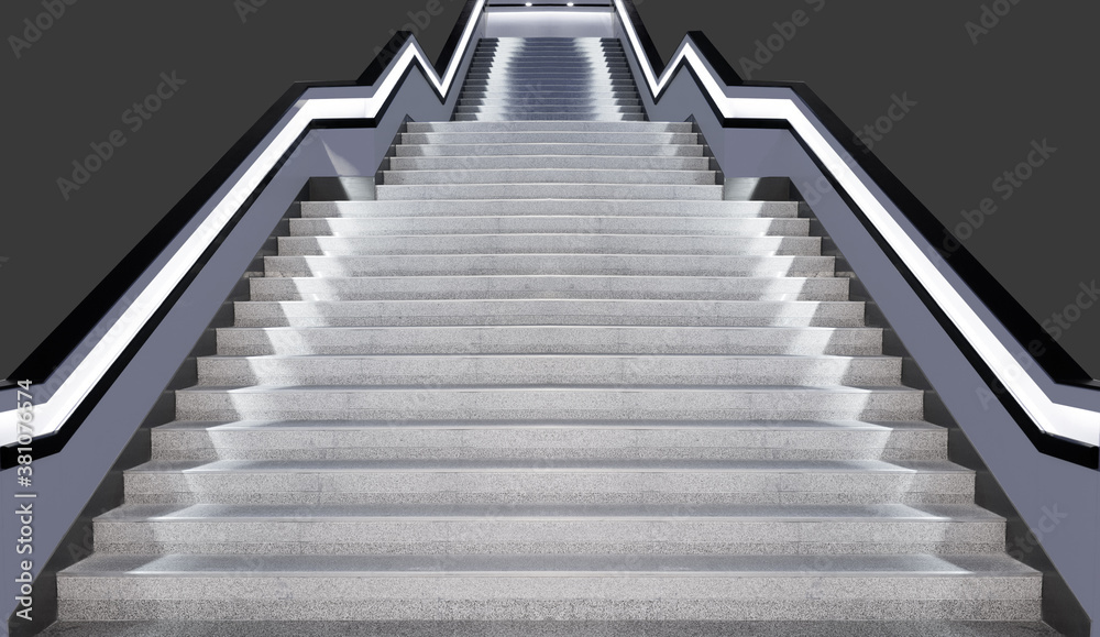 Empty long Stair way up in gray color with many Steps light edge Empty long Stair way up in gray color with many Steps light edge