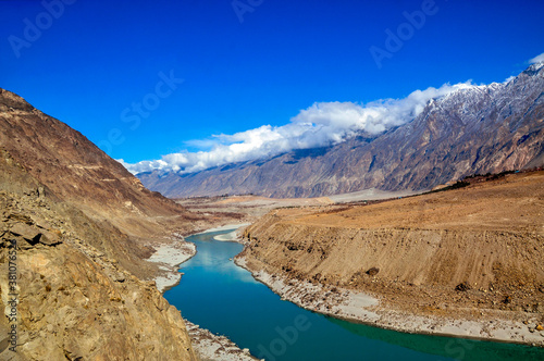 Famous Indus river alongside the Karakoram highway