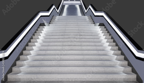 Empty long Stair way up in gray color with many Steps light edge