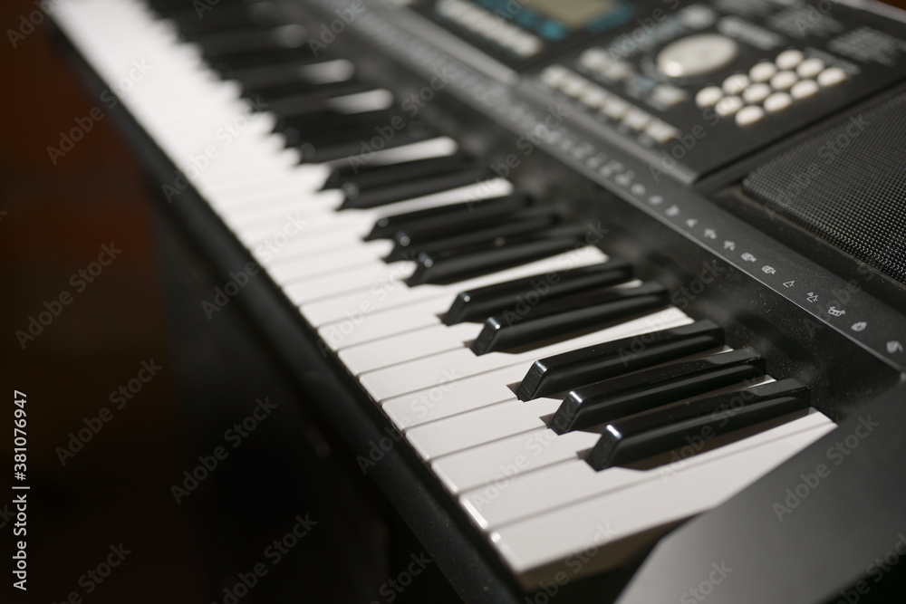 Part of a digital piano synthesizer keyboard, music concept, selected focus Part of a digital piano synthesizer keyboard, music concept, selected focus