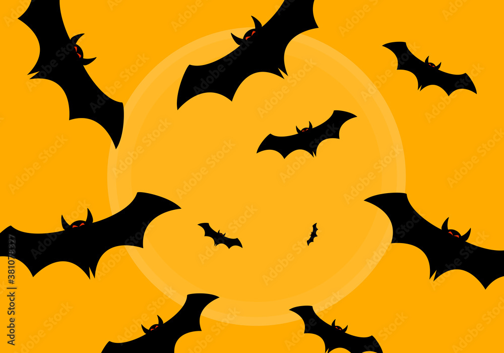 Halloween background. Bats flying in full moon night.
Bats and yellow background
