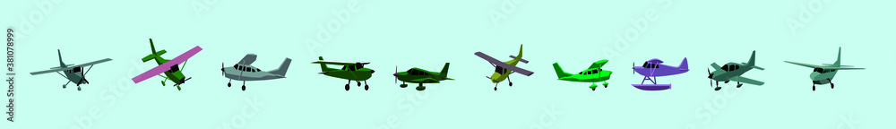 set of cessna plane cartoon icon design template with various models. vector illustration isolated on blue background set of cessna plane cartoon icon design template with various models. vector illustration isolated on blue background