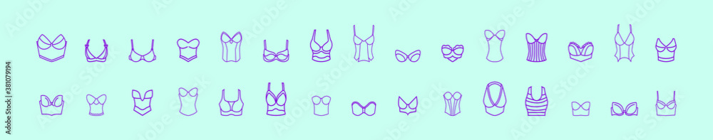 set of bustier cartoon icon design template with various models. vector illustration isolated on blue background set of bustier cartoon icon design template with various models. vector illustration isolated on blue background
