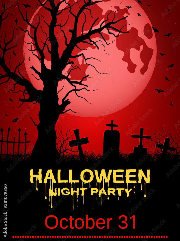 Halloween night flyer, booklet, poster, invitation card vector design template
