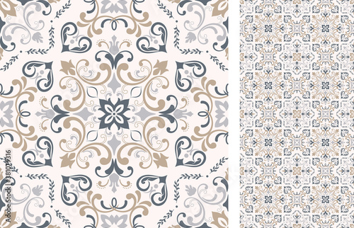 Seamless Azulejo tile. Portuguese and Spain decor. Ceramic tile. Vector hand drawn illustration, typical portuguese and spanish tile	
