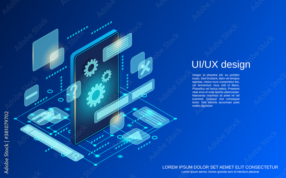 UI/UX design, graphic user interface construction, application development flat isometric vector concept illustration UI/UX design, graphic user interface construction, application development flat isometric vector concept illustration