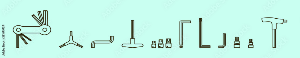 set of allen keys cartoon icon design template with various models. vector illustration isolated on blue background set of allen keys cartoon icon design template with various models. vector illustration isolated on blue background