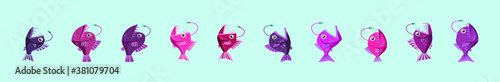 set of piranha fish cartoon icon design template with various models. vector illustration isolated on blue background