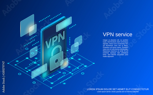 VPN service flat 3d isometric vector concept illustration