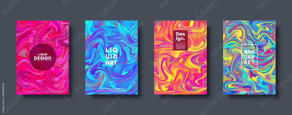 Colorful abstract geometric background. Liquid dynamic gradient waves. Fluid marble texture. Modern covers set. Vector illustration.