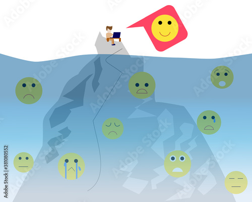 fake smile with hidden sad emotion vector