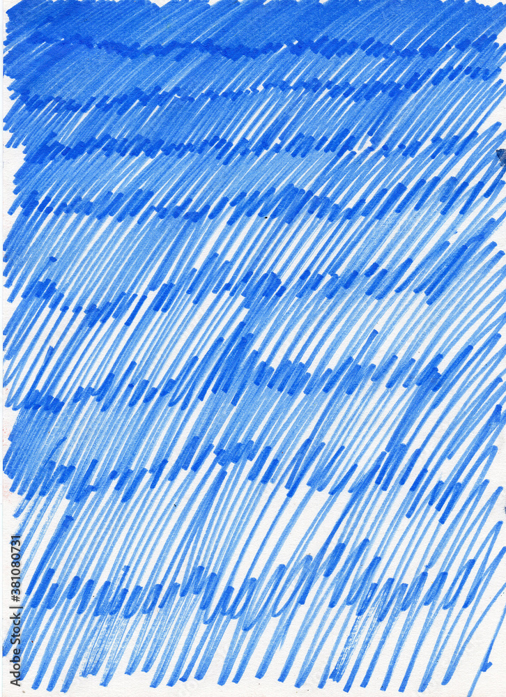Hand drawn texture. Abstract striped doodle style. Outline drawing. Classic blue and white background. Graphic sketch. Pattern. For postcards, wallpaper, posters, packaging design and cover. Kids draw
