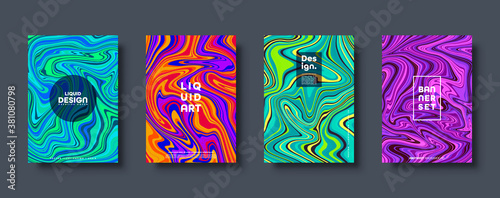 Colorful abstract geometric background. Liquid dynamic gradient waves. Fluid marble texture. Modern covers set. Vector illustration.