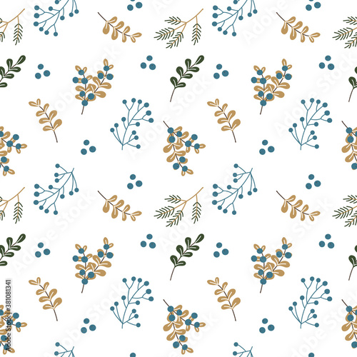 Christmas seamless pattern with winter plants and berries © ArtPavo