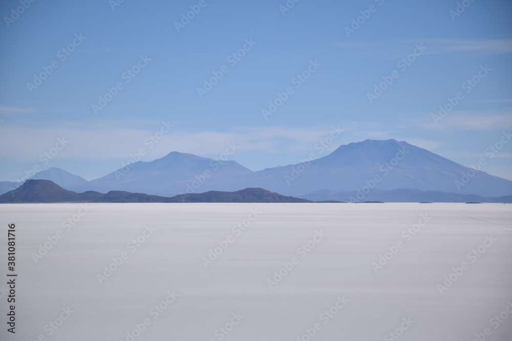 Mountains visible on horizon on Uyuni Salt Flat