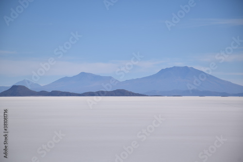 Mountains visible on horizon on Uyuni Salt Flat