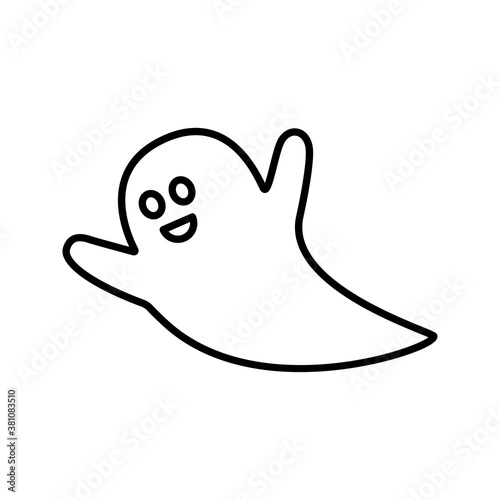 Feliz Halloween. Logotipo lineal fantasma sonriente volador en color negro