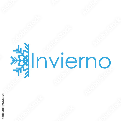 Logotipo con texto invierno en español con copo de nieve en color azul