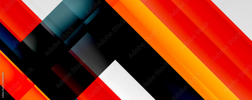 Geometric abstract backgrounds with shadow lines, modern forms, rectangles, squares and fluid gradients. Bright colorful stripes cool backdrops