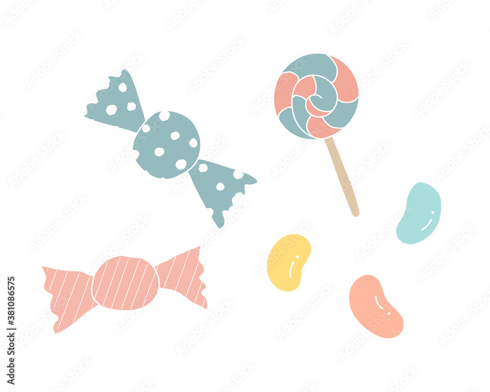 手描きのかわいいキャンディーのイラストのセット/飴/お菓子/スイーツ/おやつ/アメ/棒付きキャンディ 手描きのかわいいキャンディーのイラストのセット/飴/お菓子/スイーツ/おやつ/アメ/棒付きキャンディ
