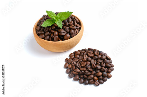 Set of fresh roasted coffee beans isolated on white background