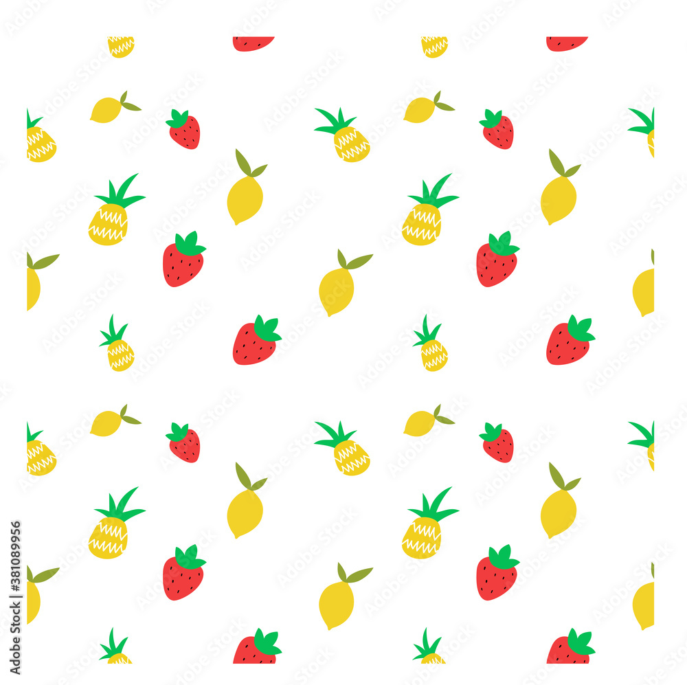 lemon,pineapple,strawberry seamless pattern