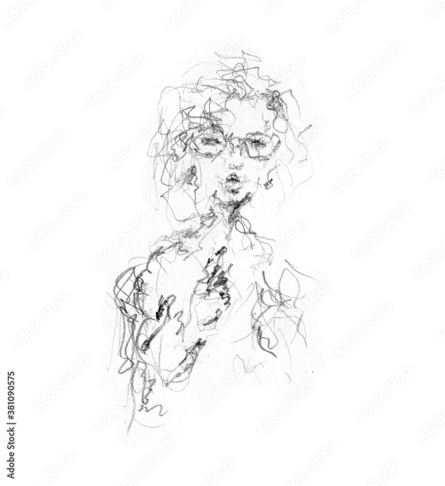Fototapeta premium Sketch of a girl with glasses. Hand drawn illustration.