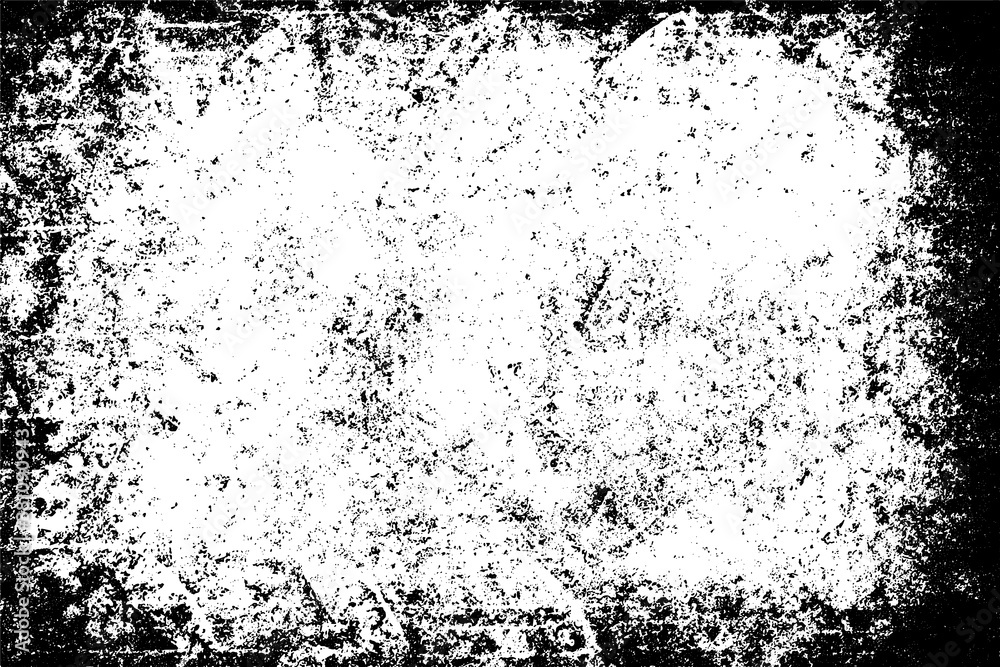 The grunge texture is black and white. Monochrome abstract background. Pattern of scratches, chips, and paint strokes. Black smudges, scuffing, wear and tear