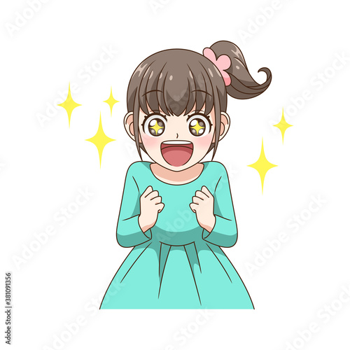 目をキラキラ輝かせる女の子