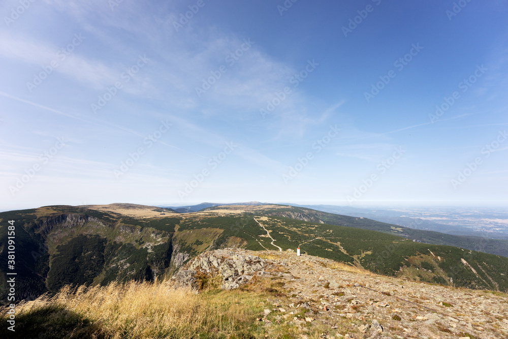 View of the valley in the Giant Mountains. Czech Republic (Sněžka) and Poland (Śnieżka)	