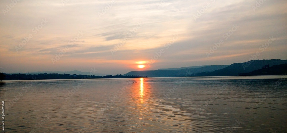 Naklejka premium Sunset over the backwaters