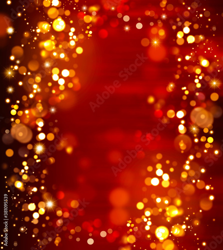 elegant red festive background  with golden glitter and stars	