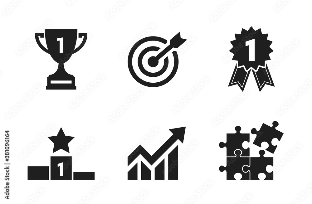 achievement and success icon set. award, first place, victory and winner symbols. web design and infographic elements