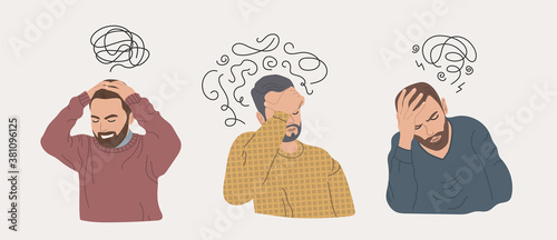 Men with stress and depression. Frustrated people. Mental illness.