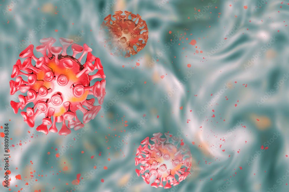 Particles of Covid-19 coronavirus red color, computer model, Volumetric ...