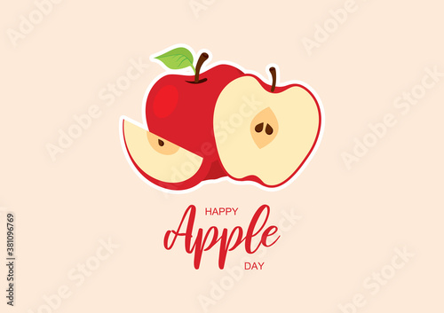 Happy Apple Day vector. Sliced red apple vector. Half an apple vector. A piece of sliced apple icon. Important day