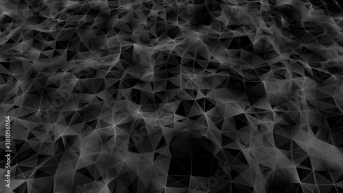 White and grey polygonal geometric background, triangle texture. Connecting dots and lines in triangle polygonal structure. Illustration for branding, science,graphic design. 3d rendering.