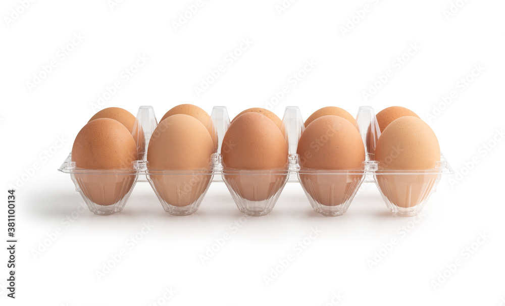 Chicken eggs in the plastic box isolated Chicken eggs in the plastic box isolated