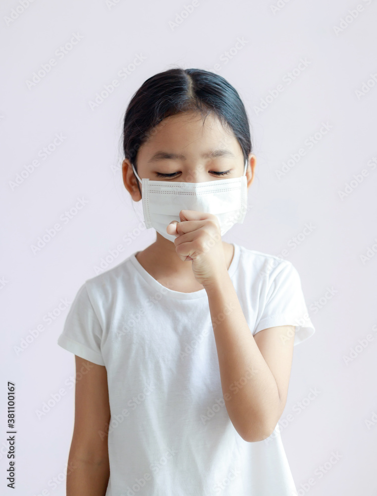 Children wearing sanitary masks and cough Children wearing sanitary masks and cough