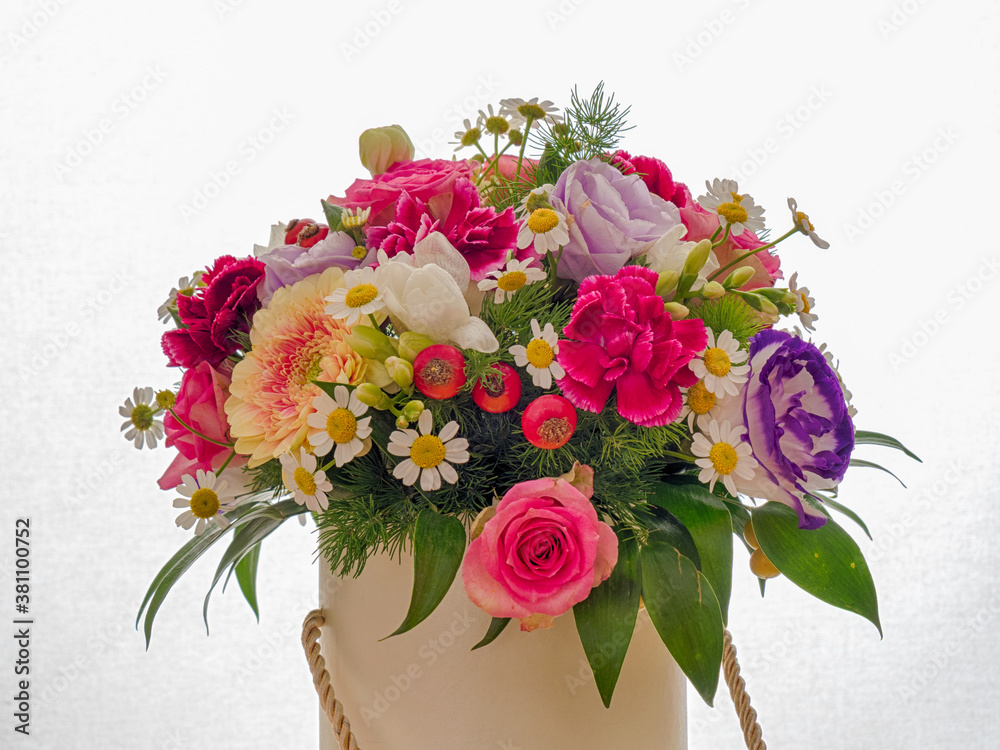 Bouquet of pink, white and purple flowers