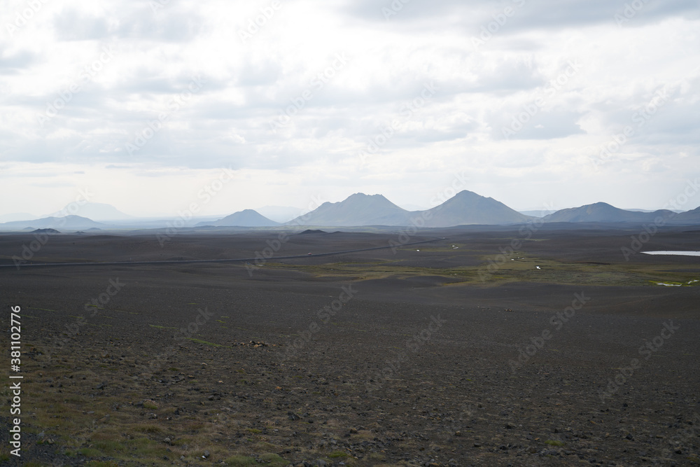 Vulcanic landscape near myvatn in iceland, ash desert, vulcanoes