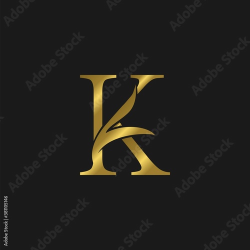 Golden Initial K Letter Luxury Logo vector design.