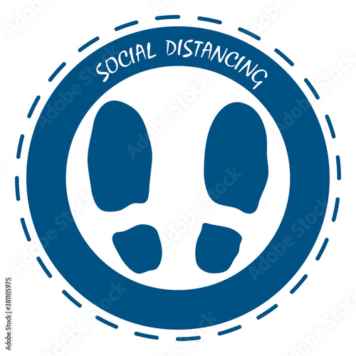 Footprint social distancing blue color.